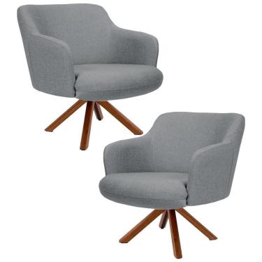 Imagem de Kit 2 Poltronas Decorativas Giratórias Base Giromad Madeira Jade C-416 Linho Cinza Escuro - Domi