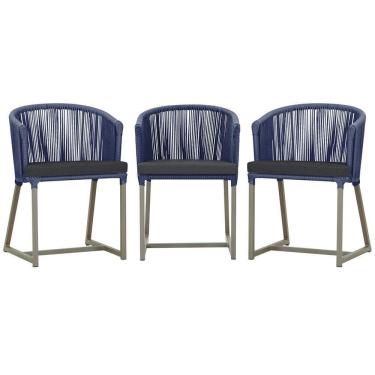 Imagem de 3 Cadeiras De Jantar Noronha Fendi Corda Náutica E11 Trama Azul