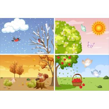 Imagem de Painel de Tecido Sublimado Árvore as Quatro Estações Inverno Outono Pr