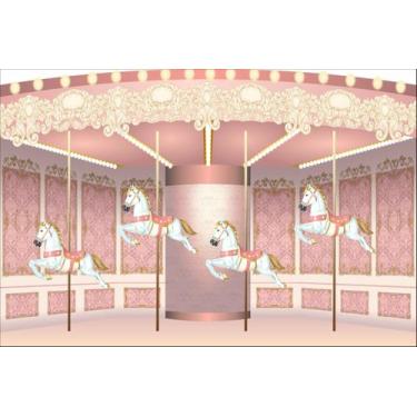 Imagem de Painel de Tecido Sublimado Carrossel Rose - Fabrika de Festa, 180x120c