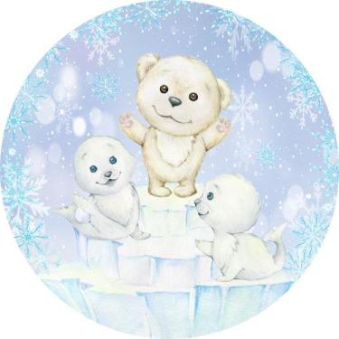 Imagem de Painel De Tecido Sublimado Redondo Ursinho Aquarela Frozen e Foquinhas