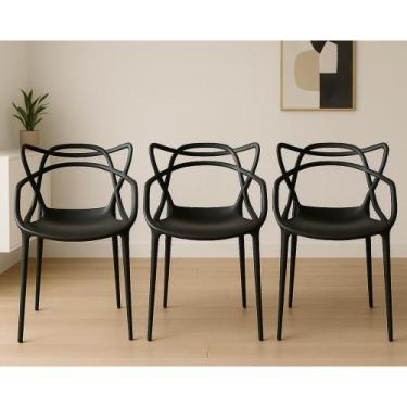Imagem de Kit 03 Cadeiras Allegra Polipropileno Empilhável Preto Jantar Cozinha 