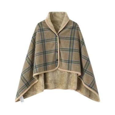 Imagem de Manta De Lã Xadrez Vestível Com Botões, Quente Para Inverno, Sofá, Cam