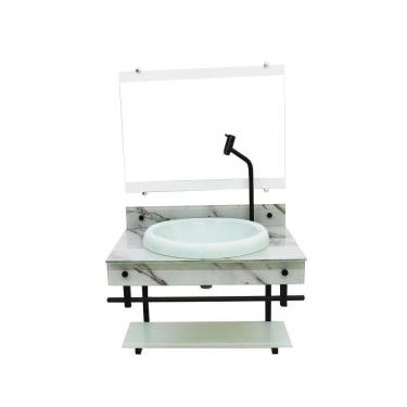 Imagem de Gabinete Com Cuba De Vidro 60Cm Cuba Chapeu - Mármore Branco