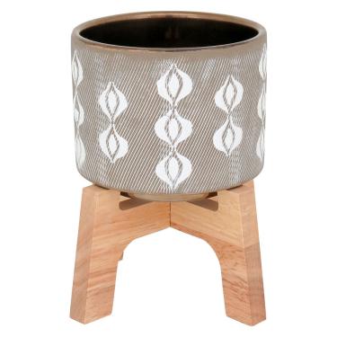 Imagem de Cachepô Com Suporte Cerâmica Cinza Adin 19X17X17Cm