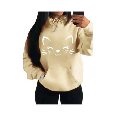 Imagem de Moletom Feminino Com Estampa De Gato Feliz, Moda Casual, Streetwear, H
