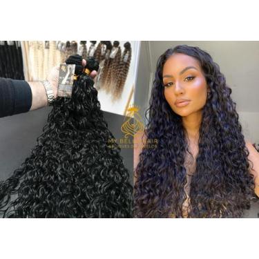 Imagem de Aplique de Cabelo Fibra Russa Tela Semi Humano Natural 50cm Cacheado P