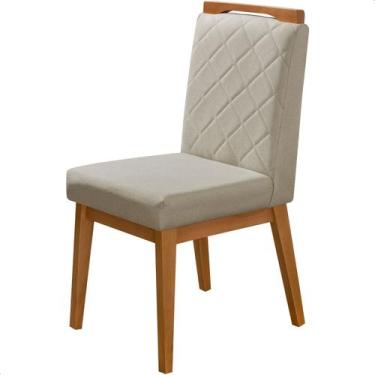 Imagem de Cadeira de Jantar Estofada Luna Linho Bege Base Madeira Castanho - ARK