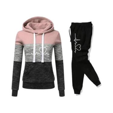 Imagem de Conjunto De Moletom Feminino Com Capuz E Calças Coloridas, Roupa Casua