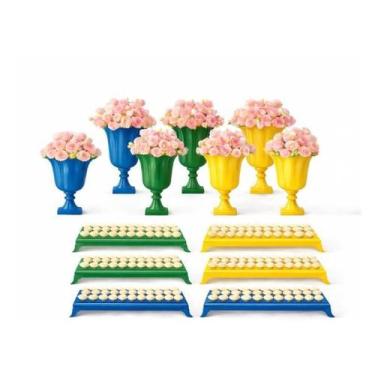 Imagem de Kit Festa Amarelo, Verde e Azul Decoração De Festa Copa do Brasil Vaso