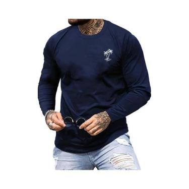 Imagem de Camiseta Masculina Casual De Manga Longa 100% Algodão Para Primavera E