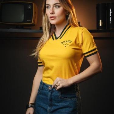 Imagem de Camisa Cropped Copa Brasil Amarela-Feminino