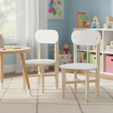 Imagem de Kit 2 Cadeiras Infantil Colorê Pés em Madeira Pinos e Assento MDF Cor: