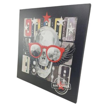 Imagem de Quadro Caveira Rockstar 50x50 Moldura Banda Musica Quarto Sala Parede 