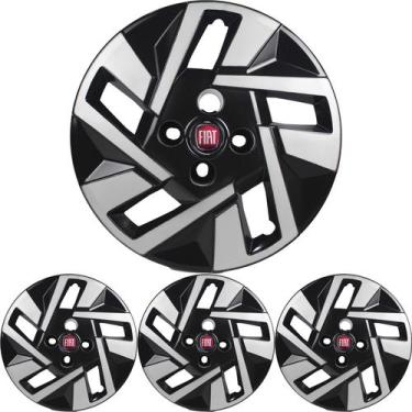 Imagem de 4 Calota Mobi Aro 14 Black Piano Prata Metálico + Emblema - Prime