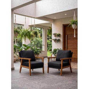 Imagem de Kit 2 Poltronas Elegantes Confortáveis Estrutura Madeira Maciça Estofa