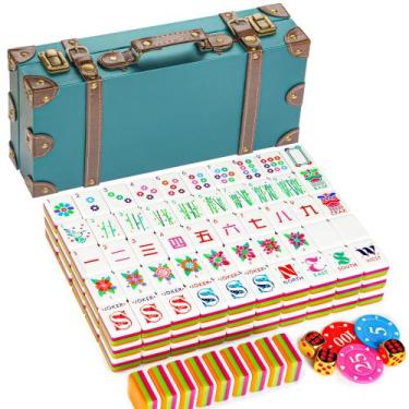 Imagem de Conjunto de Mahjong Binood Clássico com 166 Peças de Acrílico e 100 Fi