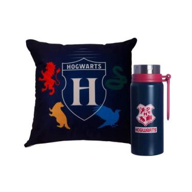 Imagem de Kit Harry Potter Almofada Casas Hogwarts 40x40 Garrafa Térmica 650ml I