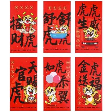 Imagem de 6 envelopes vermelhos de ano novo chinês 2022 pacote de dinheiro da sorte desenho do signo do signo do signo de Hong Bao Lai Veja presente de dinheiro lunar Fu Xi Festival de primavera aniversário chá de bebê formatura casamento