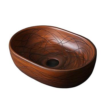 Imagem de jinyi2016SHOP Pias de vaso de banheiro ovais acima do balcão de porcelana vaso de banheiro pia de arte de lavagem 47,5 x 34,7 x 13 cm (cor: A)