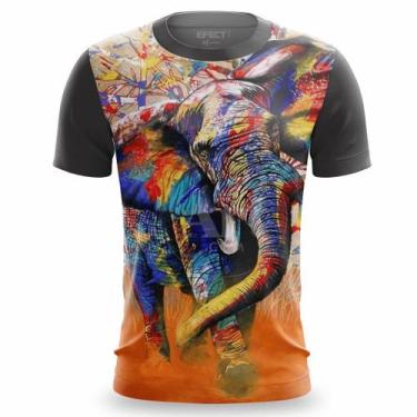 Imagem de Camisa Masculina Estampada Elefante Colorido Camiseta Casual Tecido Le