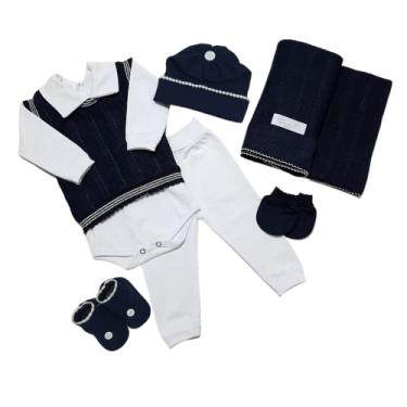 Imagem de Saida Maternidade Completa Recem Nascido Menino Menina 7 Peças Sanches Baby (Marinho com Branco)