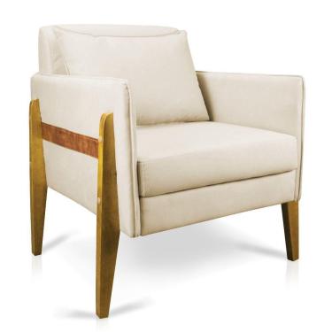 Imagem de Poltrona Lana Suede Base De Madeira - D`Rossi Bege