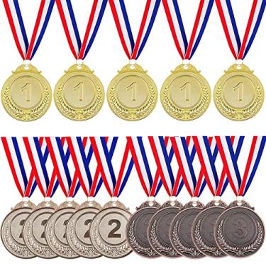 Imagem de 15 medalhas de prêmio de bronze e prata dourada, medalhas de prêmio Haploon estilo olímpico a granel, medalhas de prêmio de metal para esportes, competições, lembrancinhas de festa, 5 cm