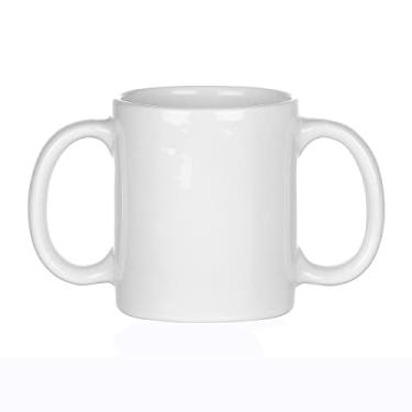 Imagem de Caneca com alça dupla para ajudar a tremores, seguro para micro-ondas, 350 ml (350 ml), livre de BPA - cor branca