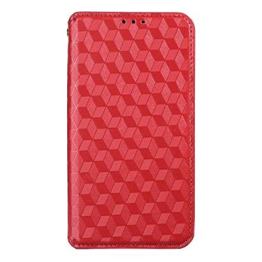 Imagem de DENSUL Capa de couro para iPhone 14/14 Pro/14 Plus/14 Pro Max, capa carteira da moda, slots magnéticos para cartão com suporte capa protetora à prova de choque, vermelha, 14 pro 6,1 polegadas