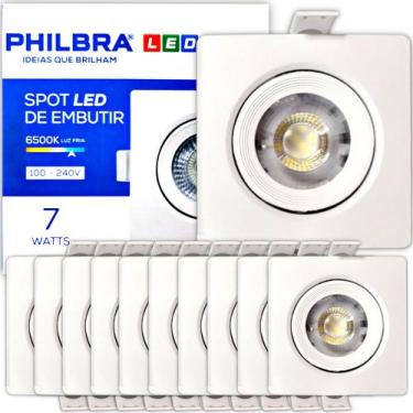 Imagem de Kit 10 Spot De Embutir Direcionável Led 7W Quadrado Luz Branca - Philb