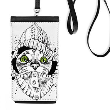 Imagem de Suéter Branco Gato Cabeça Proteger Animal Pet Lover Telefone Carteira Bolsa Pendurada Bolso Preto