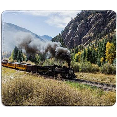 Imagem de dealzEpic – Mousepad de arte – Mouse pad de borracha natural impresso com trem locomotivo a vapor com fumaça – bordas costuradas – 24,5 x 20 cm