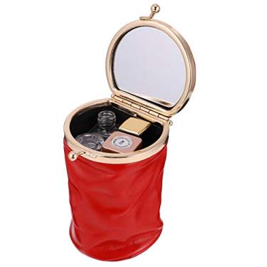 Imagem de KESYOO Mini Bolsa de Maquiagem com Espelho Fecho Kiss-Lock Bolsa Clutch Estojo de Batom de Couro (Vermelho)