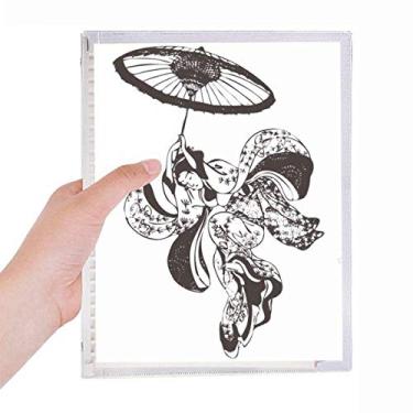 Imagem de Caderno de ilustração de guarda-chuva feminino japonês, folhas soltas, diário recarregável, papelaria