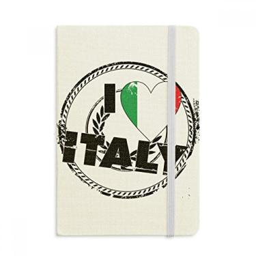 Imagem de Caderno com estampa de palavras I Love Italy com estampa de coração, capa dura em tecido oficial