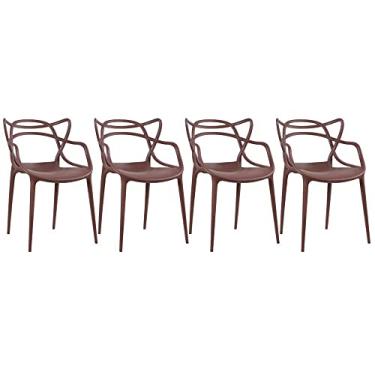 Imagem de Loft7, Conjunto Kit 4 Cadeiras Design Allegra Polipropileno Injetado Alta Densidade Empilhável Sala Cozinha Jantar Bar Jardim Varanda Marrom