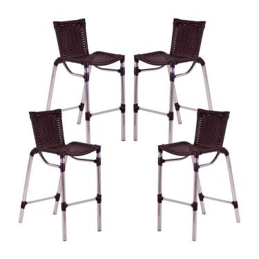 Imagem de 4 Banquetas Em Alumínio Fortaleza Alta Com Encosto Para Cozinha Edícula E Balcão Tabaco
