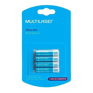 Imagem de Pilha Recarregável AAA 1000 mah Multilaser Palito CB050  Cartela 04 Unidades