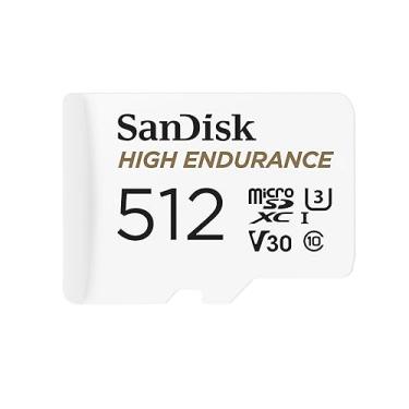 Imagem de SanDisk Cartão microSDXC de vídeo de alta resistência de 512 GB com adaptador para Dash Cam e sistemas de monitoramento doméstico - C10, U3, V30, 4K UHD, cartão micro SD - SDSQQNR-512G-GN6IA