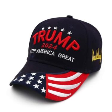 Imagem de Engmoo Boné Trump 2024 Keep America Great Take America Back com bordado da bandeira dos EUA boné de beisebol ajustável, Chapéu Trump 2024, azul profundo, Tamanho �nica