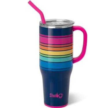 Imagem de Swig Life Mega caneca de 1,134 g, copo de 1,134 g com alça e canudo, adequado para copo, seguro para lava-louças, copo isolado extragrande, aço inoxidável (escorregador elétrico)