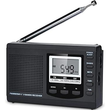 Imagem de HanRongDa Rádio AM FM de ondas curtas portátil com excelente recepção e retroiluminação, rádios operados por bateria com despertador e temporizador de sono, pequeno sintonizador digital para