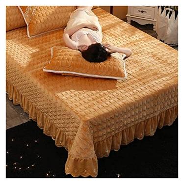 Imagem de Jogo de cama acolchoado de algodão 3 peças decoração cama casal solteiro capa de cama multifunções / cobertor com 2 fronhas – macio 100% (marrom superking: 250 x 270 cm)