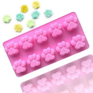 Imagem de WELLYUK Molde de silicone bandeja de gelo cão mini gato impressão de pata animal cupcake fofo muffin copo de cozimento bolo sabão chocolate doce vela rosa