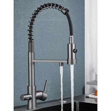 Imagem de Filtro de água de cozinha filtrado preto, torneiras de cozinha, bico duplo, misturador, purificação de água para cozinha, cinza fosco