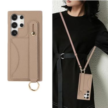 Imagem de Pulseira com suporte para cartão Crossboby Phone Case para Samsung Galaxy S24 S22 Ultra Plus S23 FE A15 A25 A35 A55 A24 A34 A54 A14, castanho claro, para Galaxy S22 Plus