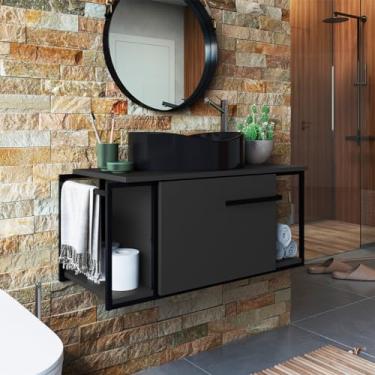 Imagem de Gabinete Suspenso Para Banheiro 80cm P1019 Grafite Com Cuba Berlin Preta Placa e Ponto