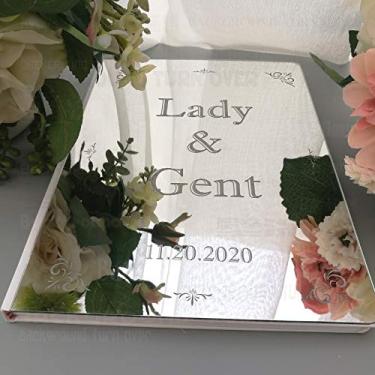 Imagem de BackgroundTurnOver Livro de convidados de casamento espelho personalizado gravação personalizada esculpir festa branco rústico presentes alternativos livro de visitas assinatura check-in nomes