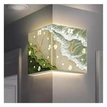 Imagem de Relógio de parede de canto dupla face, faixa de luz LED economizadora de energia mural luminoso com controle remoto vento e ondas pintura decorativa relógios de parede modernos para decoração de sala